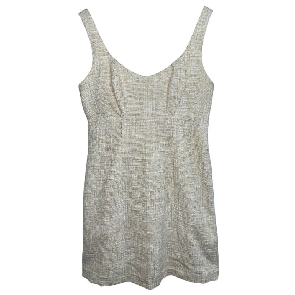 Abercrombie & Fitch Cream Beige Tweed Sleeveless Mini Dress Womens Size S Petite